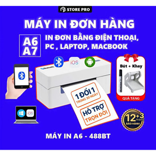 Máy in nhiệt Bluetooth 488BT khổ A6 A7 Dùng Điện Thoại, Máy tính. In đơn các sàn TMĐT, Mã vận đơn, Tem Nhãn. BH 15 tháng
