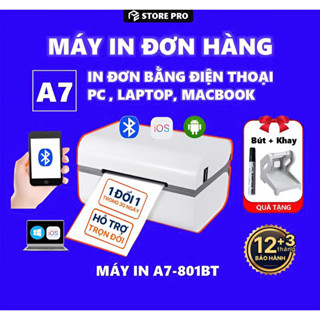 Máy in nhiệt Bluetooth 801BT khổ A7, dùng Điện thoại và Máy tính, in đơn hàng TMĐT, Mã vận đơn, tem nhãn.BH 15 tháng
