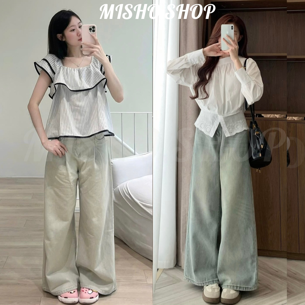 Quần Jean Nữ Ống Suông Rộng Wash Retro Màu Đen Xám Cạp Cao HARI, Quần Bò Nữ Dáng Xuông Smoke Phong Cách Ulzzang 2024