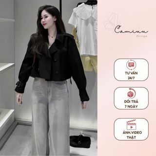 Áo khoác mangto chất kaki 2 lớp, áo nữ croptop dài tay, áo khoác thu đông dáng ngắn basic cao cấp Camiu.Shop