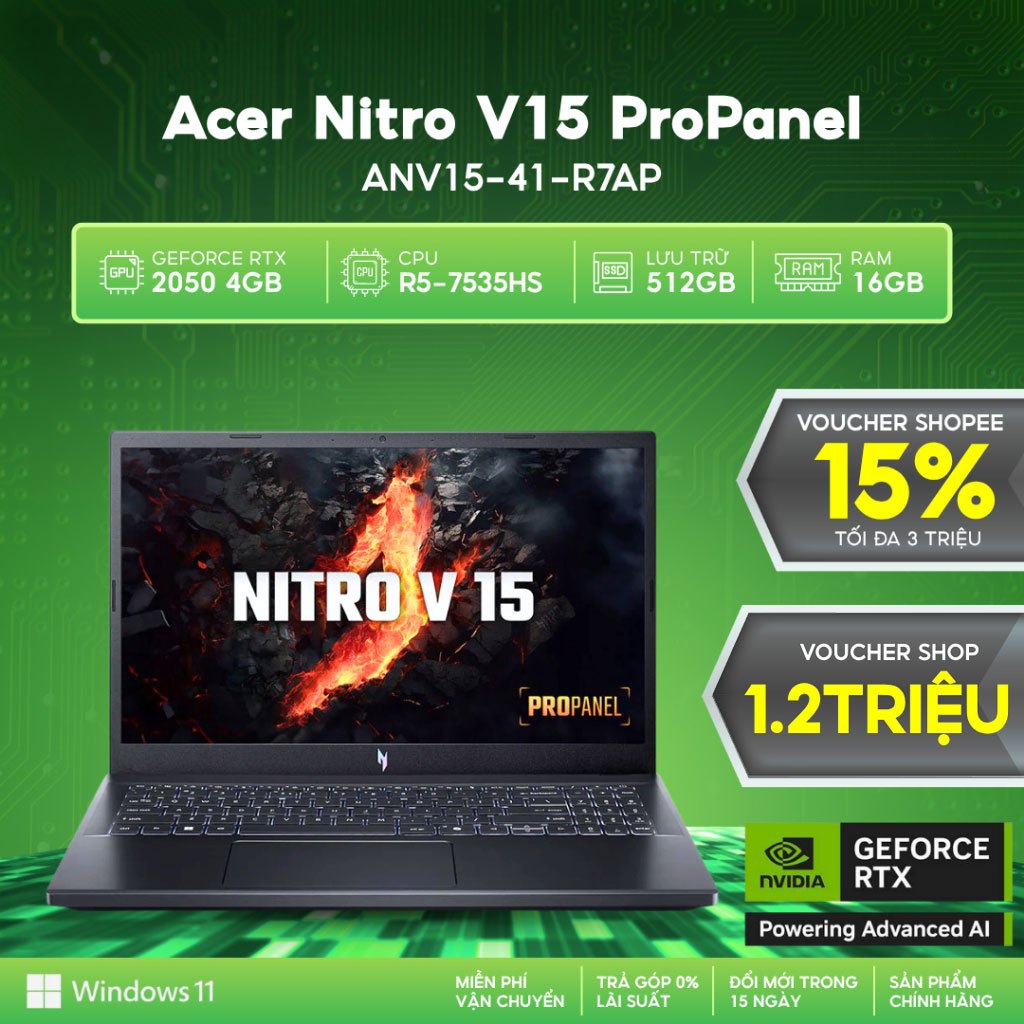 Laptop Gaming Acer Nitro V 15 ProPanel ANV15-41-R7AP Card đồ họa GeForce RTXTM 2050 4GB