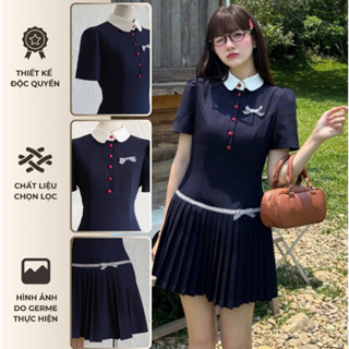 GERME Đầm tiểu thư Mellin Dress đuôi cá xếp ly phối ruy băng,Váy nữ thiết kế vải mịn tôn eo trẻ trung nữ tính VVNH042506