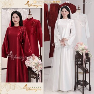  Áo dài cưới cặp đôi cô dâu chú rể lụa satin gương ADC886 nam nữ dáng suông dự tiệc ăn hỏi lễ tết đẹp 
