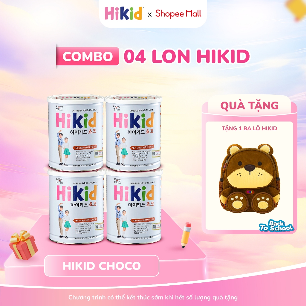 Combo 4 Lon Sữa Hikid Tăng Cao Cho Bé - Sữa Hikid Chính Hãng Nội Địa Hàn Quốc - Tặng 1 Balo Hikid