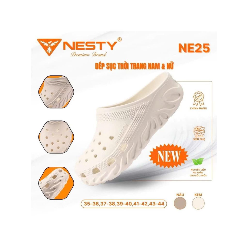 Dép Sục Nam Nữ NESTY NE25 Kiểu Basic (Tặng 10 Charm) – Tối Giản, Êm Chân, Chống Trơn Trượt