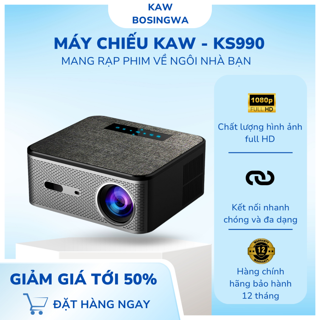 Máy chiếu mini siêu sáng KS990, tự động lấy nét, tự động chỉnh góc, độ sáng 2600 AnsiLumen