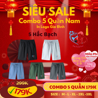 Combo 5 quần đùi nam giá rẻ, chất liệu vải mềm, mịn, co giãn thoải mái vận động, túi 2 bên quần có khoá kéo