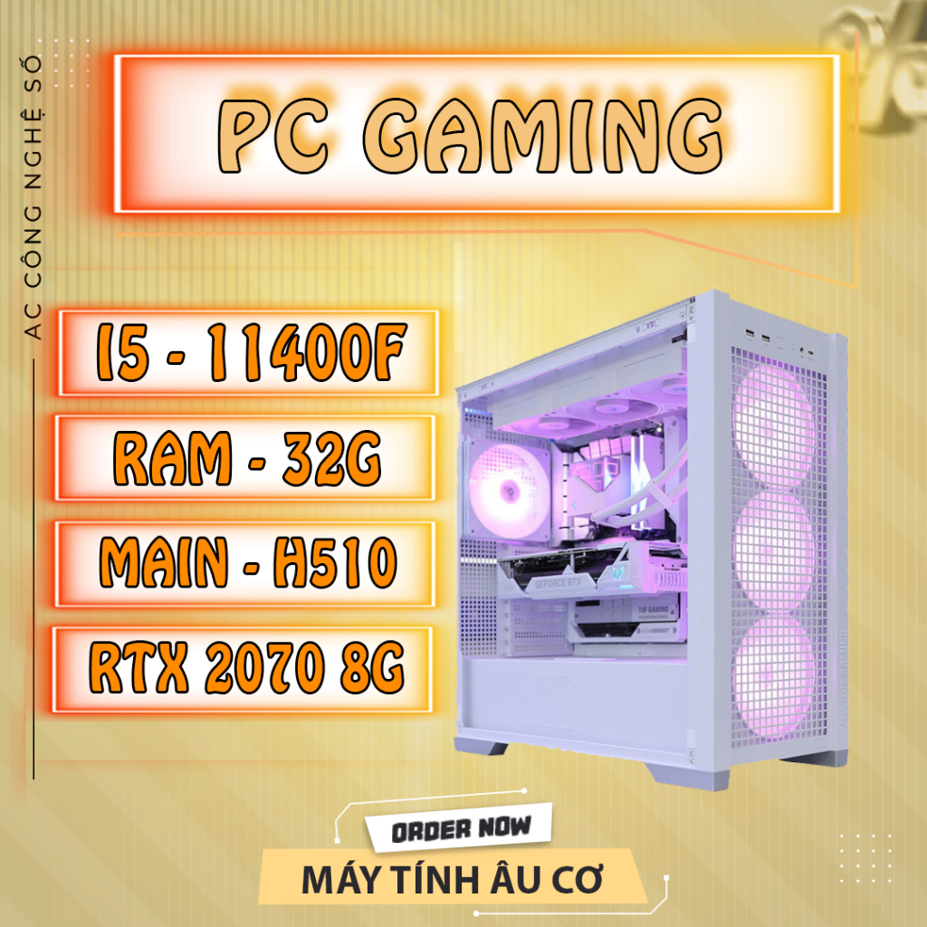 Máy Tính Gaming Cấu Hình H510M - i5 11400F - RAM 32GB - RTX 3060 12GB - SSD NVME 512GB PC GAMING