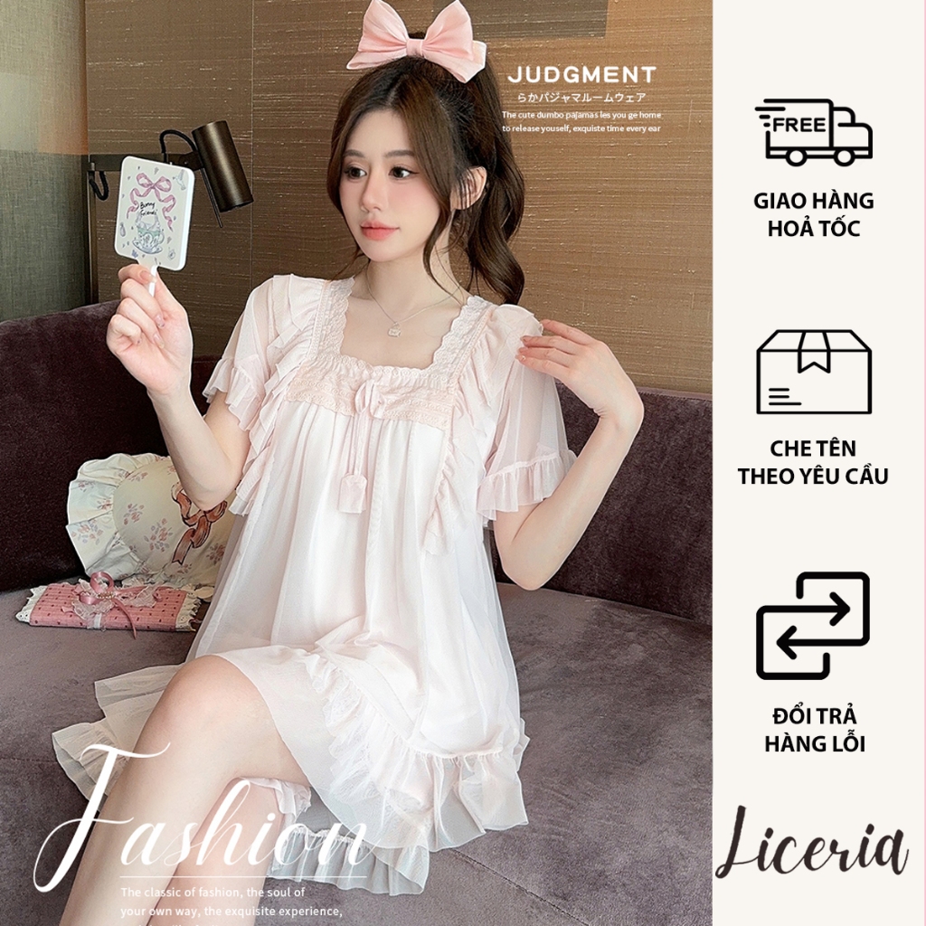 Bộ Đồ Ngủ Phong Cách Công Chúa Ngọt Ngào Dễ Thương Chất Voan Lưới Nhẹ Mát  LICERIA 38