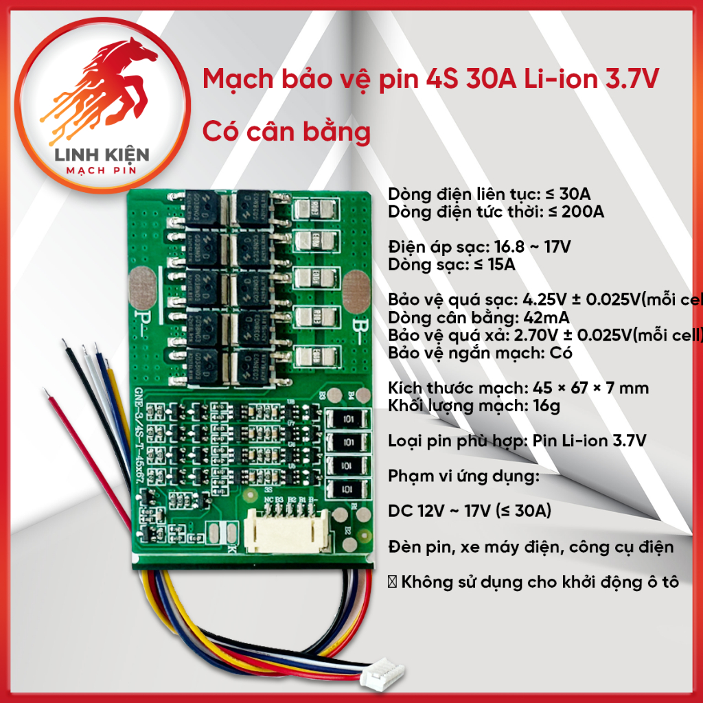 Mạch Bảo Vệ Pin Li-ion 4S 30A - Có Cân Bằng Dòng 3.7V, Dòng Tức Thời 250A (18)