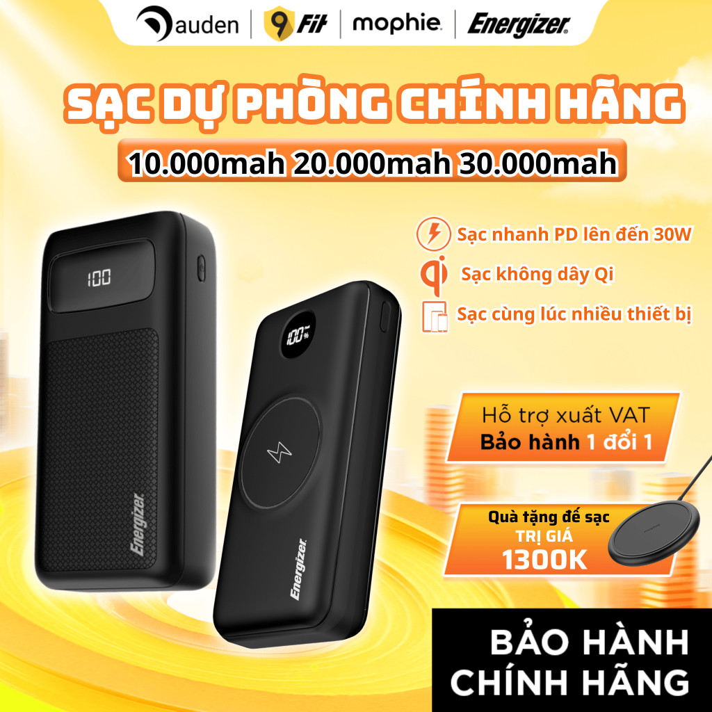 Sạc dự phòng Energizer 30000mAh, Đa Cổng Sạc, Sạc Nhanh PD 10.5W- 45W, An Toàn - Hàng Chính Hãng