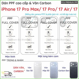 Dán PPF & Skin Carbon cho iPhone iP 17 Pro max Promax PM/ 17 Air 17Air cho màn hình, mặt lưng trong, nhám chuẩn xịn