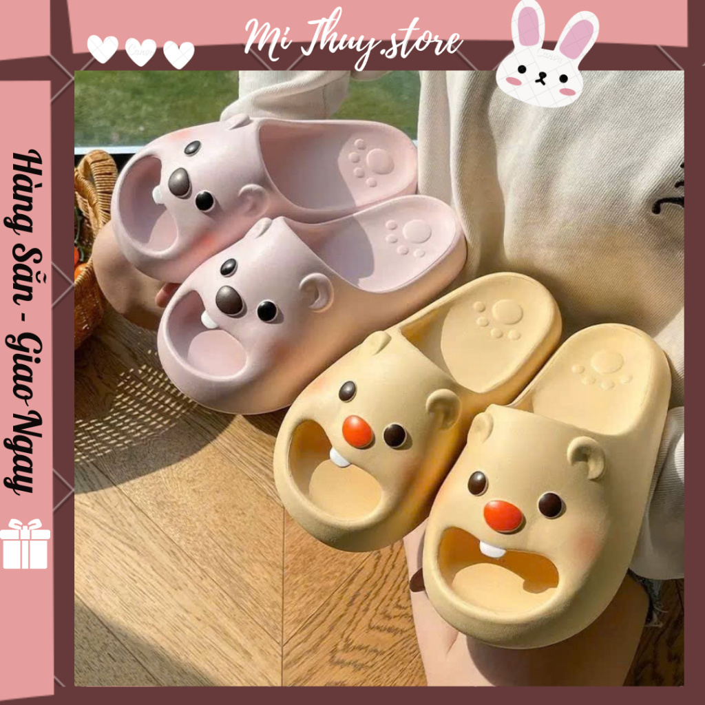 (CHỌN LÙI 1 SIZE) Mi Thuy Store Dép quai ngang dép lê nam nữ đi ngoài trời đi chơi êm mềm dễ thương  loopy LOOPY 1 RĂNG