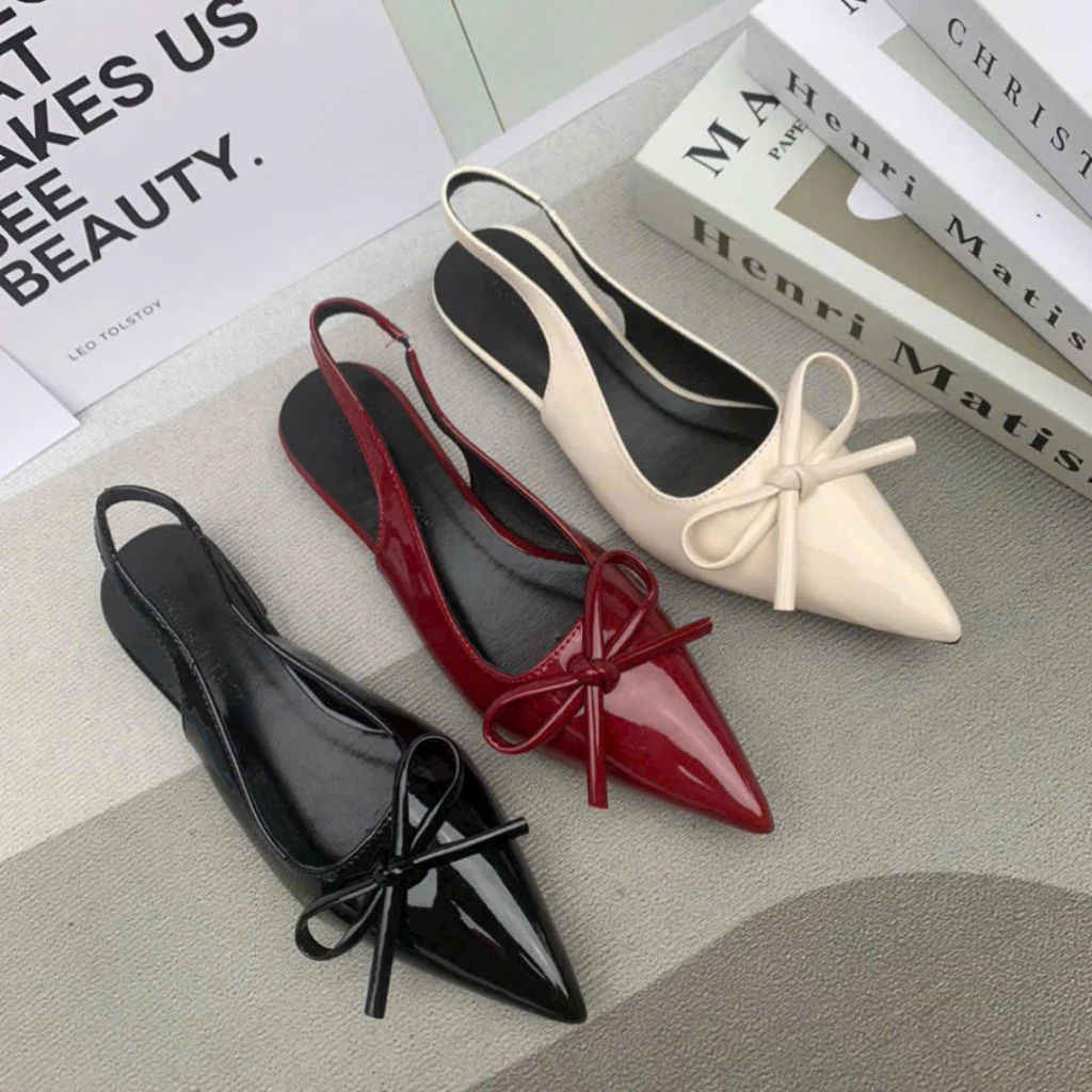 ( SD-0348) Giày Sandal Sục Mũi Nhọn WINDY Chất Da Bóng Quai Phối Ngang Basic Thanh Lịch Đế Bệt SD-0338 | BigBuy360 - bigbuy360.vn