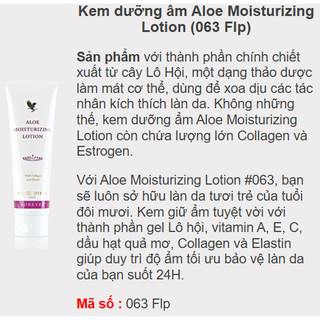Kem Dưỡng Ẩm Aloe Moisturizing Lotion 063FLP dưỡng ẩm siêu tốt cho da khô