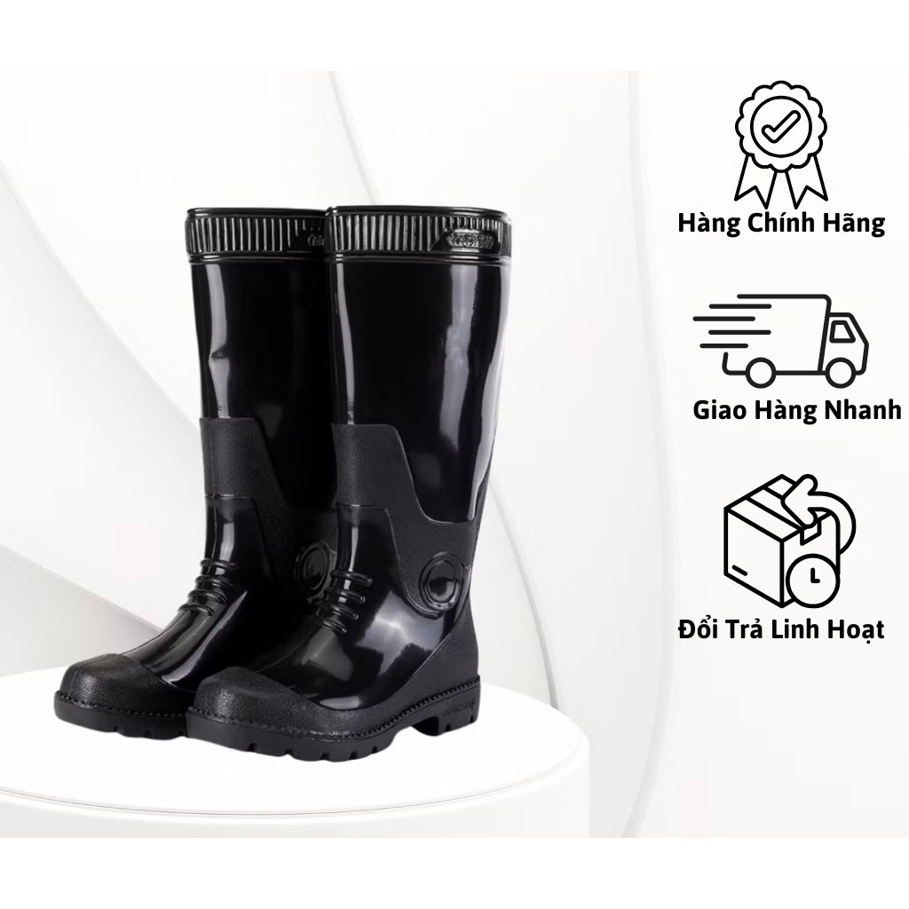 Ủng cao su đen nhựa PVC , ủng đi mưa kiểu dáng thời trang, ủng chống nước - chống trơn trượt