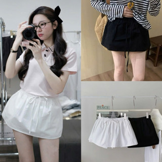 Chân váy kaki dáng chữ A ngắn rút dây có lót quần, EMINI