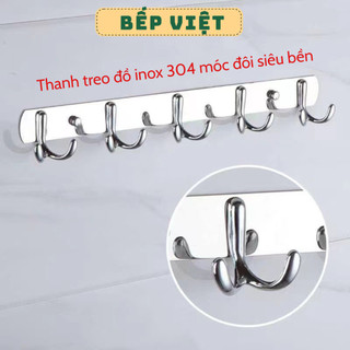  Móc treo 4 6 8 MÓC ĐÔI gắn tường chất liệu INOX 304 siêu bền chắc chắn  - Tặng kèm ốc vít + keo dán 
