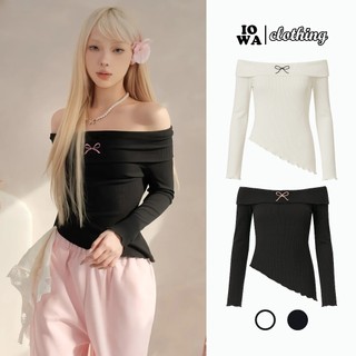  Áo Thun TAY DÀI TRỄ VAI VẠT CHÉO Thêu Nơ Hồng Dáng Dài Nữ DD157 Áo Babytee Thun Gân Kiểu Vạt Lệch IOWA 