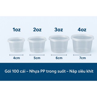   CÓ NẮP LIỀN  100 Hủ sốt nhựa PP 1oz 2oz 3oz 4oz | Hộp Đựng Sốt Nước chấm Topping Gia Vị ATVSTP Chịu Nhiệt 100°C – 0 