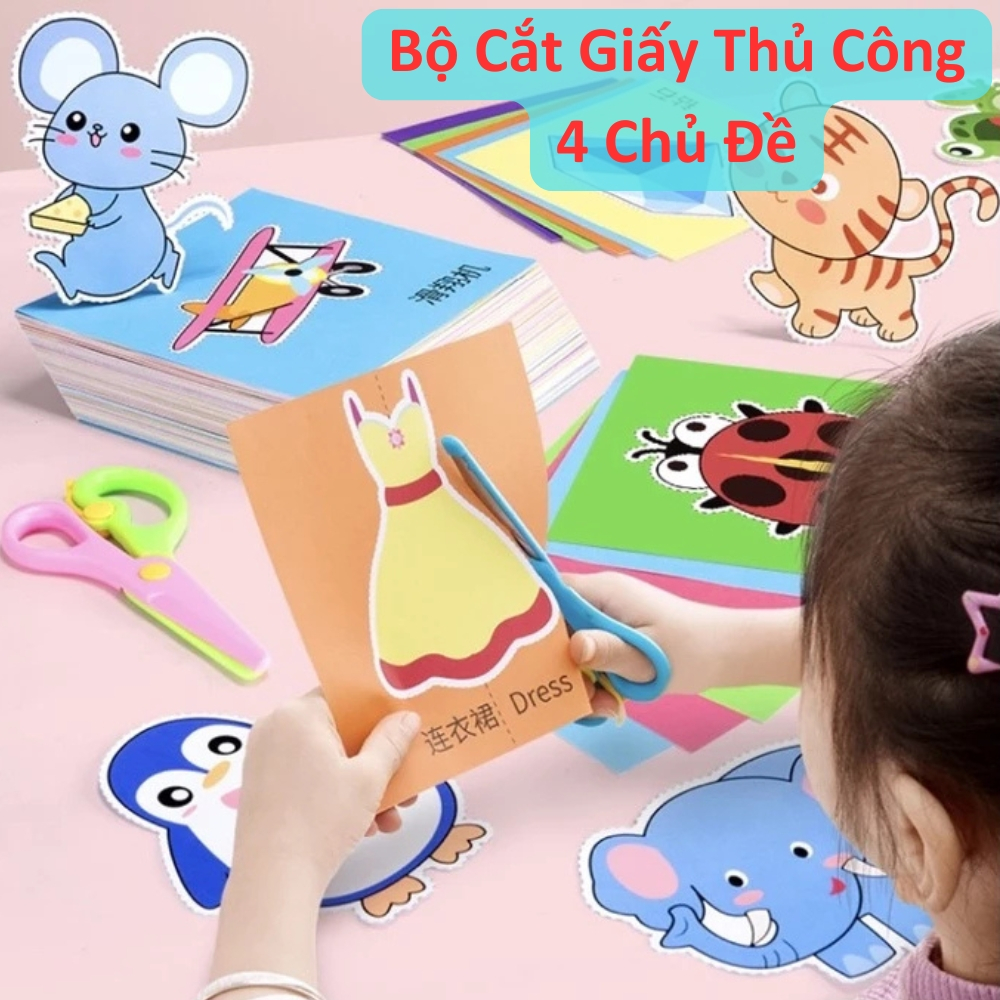 Bộ cắt giấy thủ công nhiều chủ đề luyện cho bé sự khéo tay và sáng tạo phát triển