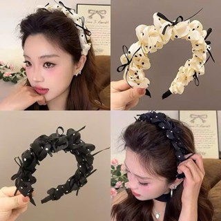  bờm cài tóc vải bóng chấm bi nơ dễ thương băng đô tạo phồng tóc thiết kế tiểu thư 