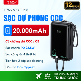 Pin Sạc Dự Phòng TRANYOO T-K14 / K15 10000mAh / 20000mAh Chuẩn PD 22.5W Có Led Tích Hợp 2 Cáp Sạc