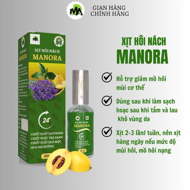 Xịt Khử Mùi Hôi Nách Manora Khử Mùi & Ngăn tiết mồ hôi 48 - 72 giờ, Không Màu, Không Mùi, Không chứa