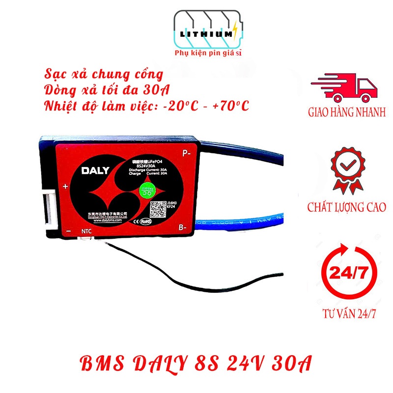 Mạch Bảo Vệ BMS 8S 24V 30A Cho 3.2V Chính Hãng DALY (Sạc Xả Chung), Có Dây cảm biến - Hàng mới Sẵn k