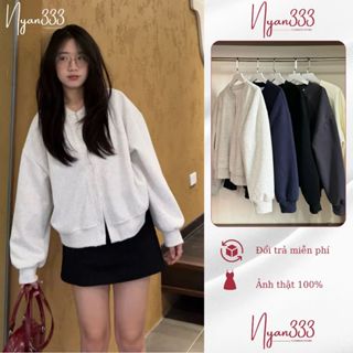  Áo Khoác Nỉ Nữ Dáng Lửng Cài Cúc Form Rộng Freesize Dưới 62kg 