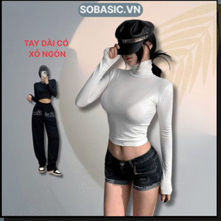 Áo thun cổ lọ croptop tay dài trẻ trung Sobasic kiểu nữ trơn thu đông chất vải mềm mịn ôm body