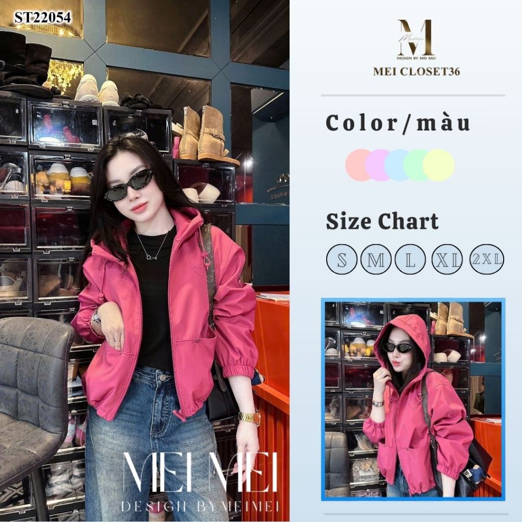 Áo Khoác Dù Nữ MeiMei  MeiMei Có Mũ Màu Hồng, Phong Cách Trẻ Trung Cá Tính A22054 Ver5