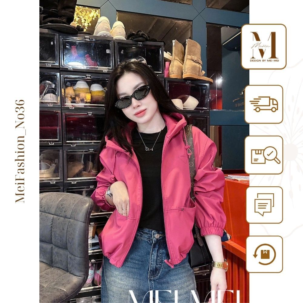Áo Khoác Dù Nữ MeiMei  MeiMei Có Mũ Màu Hồng, Phong Cách Trẻ Trung Cá Tính A22054 Ver4