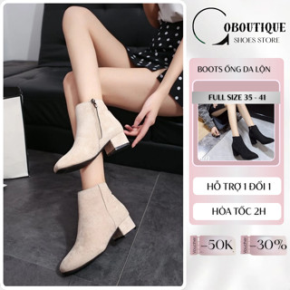 [ DA MỀM PHOM NHỎ ] Giày boot ống da lộn gót vuông mũi tròn mũi nhọn 3cm 7cm nhẹ êm chân S128
