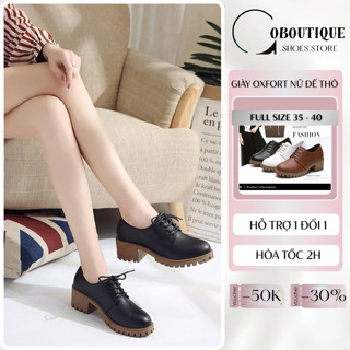    FORM NHỎ TĂNG 1 SIZE   Giày oxford nữ đế thô 5 phân S162 đế vuông cột dây RETRO cổ ngắn trắng đen 