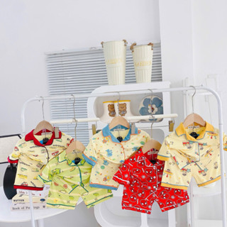  Bộ cộc tay PiAMA thun lạnh Minkeybaby hình in dễ thương cho bé mặc đi học size 8-25kg  chiều cao tới 1m1 