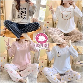  Bộ Cổ Tròn Họa Tiết Xinh Xắn Mặc Nhà Cotton Đồ Bầu Sau Sinh Mở 2 Bên Cho Con Bú Và Quần Chun Chỉnh Bụng Bộ Dài Tay 