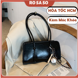  Túi xách nữ đeo vai ROSASO TX186 kẹp nách đẹp form đứng da PU cao cấp basic đơn giản 