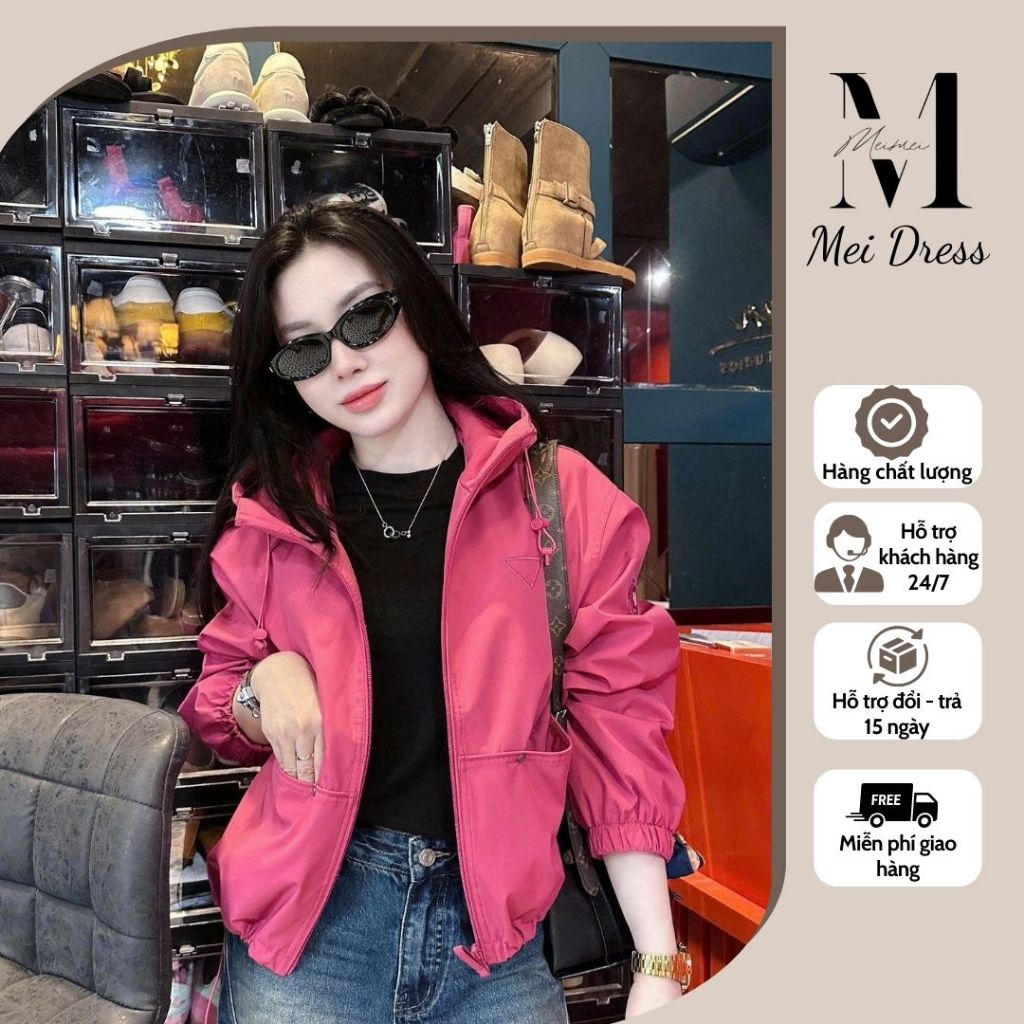 Áo Khoác Dù Nữ MeiMei  MeiMei Có Mũ Màu Hồng, Phong Cách Trẻ Trung Cá Tính A22054 Ver7