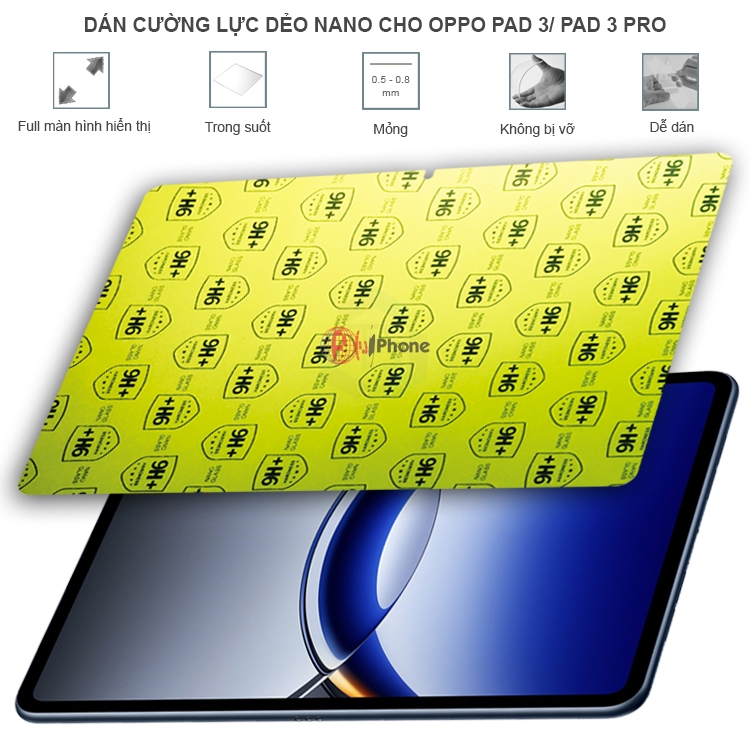 Dán cường lực dẻo nano trong hoặc nhám cho Oppo Pad 3/ Pad 3 Pro - Dán Tablet