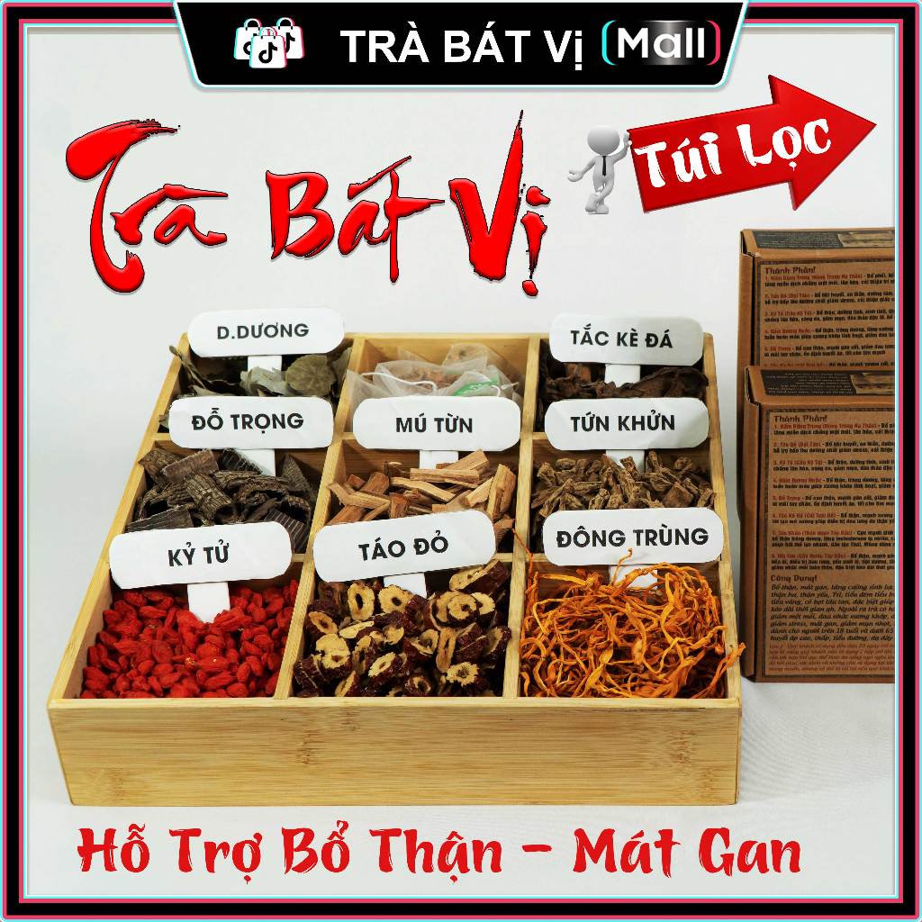 Trà Bát Vị - Bổ Thận Mát Gan, Tăng Cường Sinh Lực, Nâng Cao Sức Khỏe, Uống Ngon - [Hộp 30 Gói]