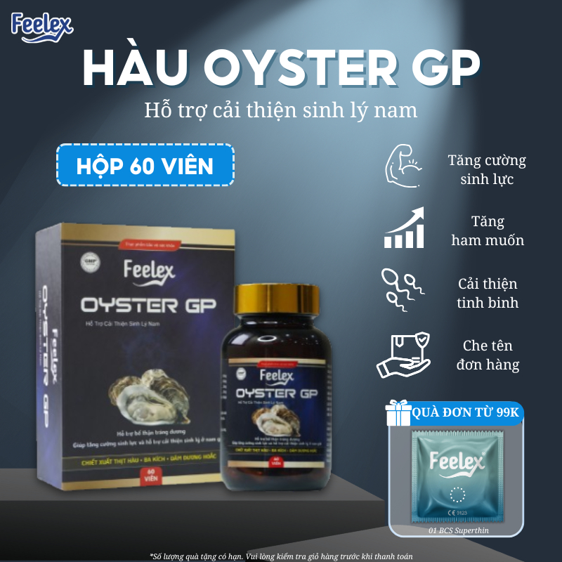 Tinh Chất Hàu Biển Feelex Oyster GP Tăng Cường Sinh Lý Nam Giới, Bổ Thận Tráng Dương hộp 60 viên