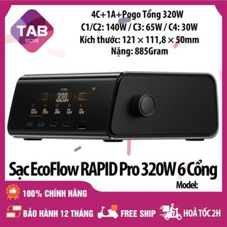 Trạm Sạc EcoFlow RAPID Pro 320W, 6 Cổng 4C+1A+1Pogo , GaN - Bảo Hành 12 Tháng