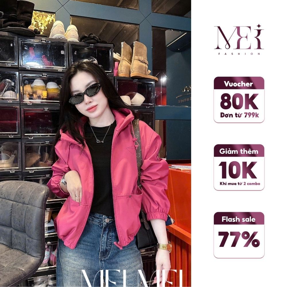 Áo Khoác Dù Nữ MeiMei  MeiMei Có Mũ Màu Hồng, Phong Cách Trẻ Trung Cá Tính A22054 Ver3