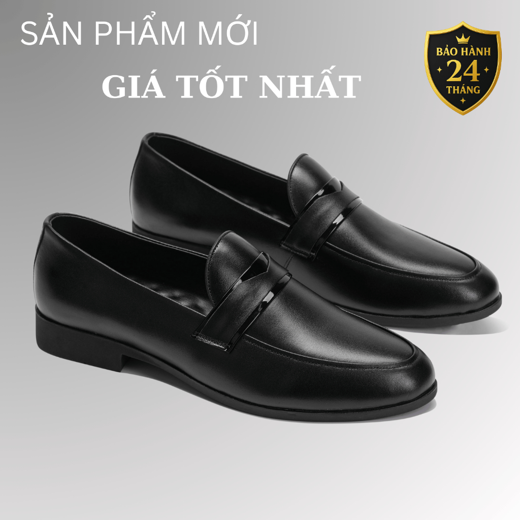 Giày lười nam da bò cao cấp đế khâu LuxWear Penny Loafers màu đen bảo hành 24 tháng GD04