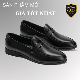 Giày lười nam da bò cao cấp đế khâu LuxWear Penny Loafers màu đen bảo hành 24 tháng GD04