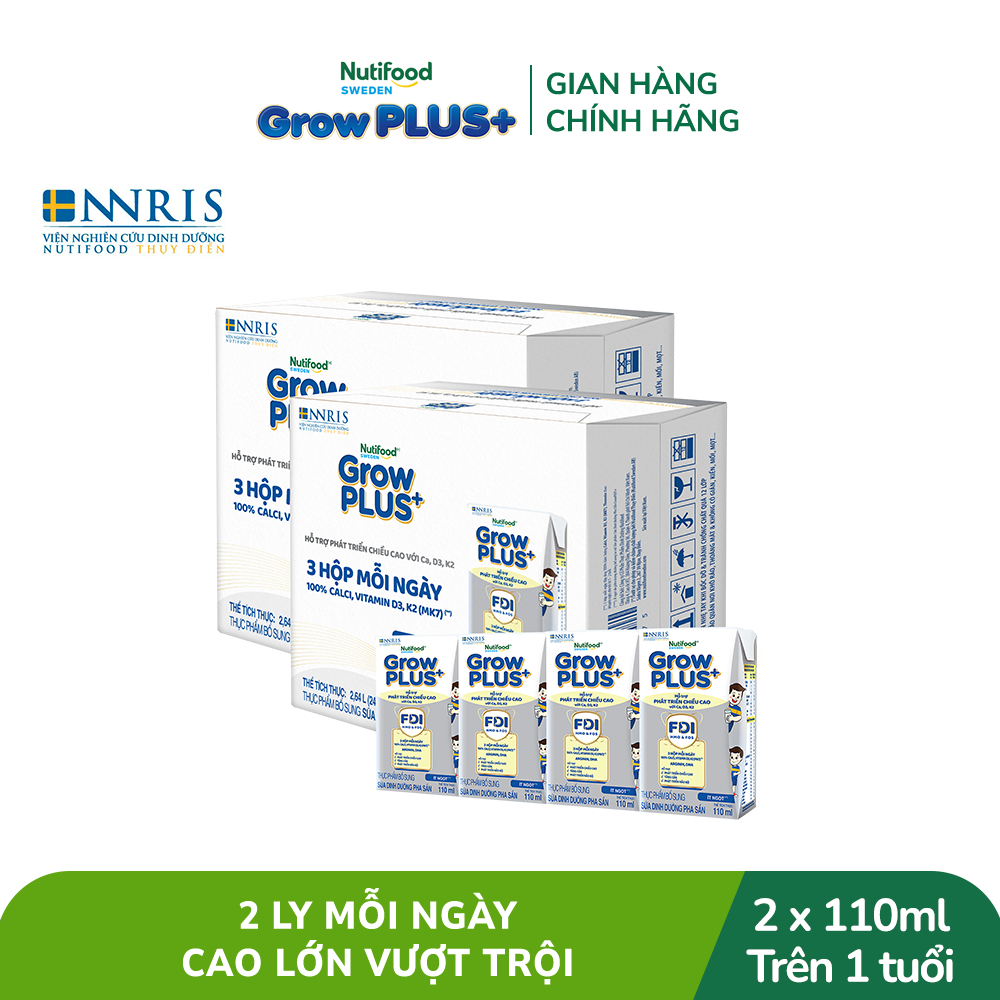 Combo 2 Thùng 24 Hộp Sữa Bột Pha Sẵn Nutifood Sweden GrowPLUS+ Cao lớn vượt trội hộp 110 ml | BigBuy360 - bigbuy360.vn