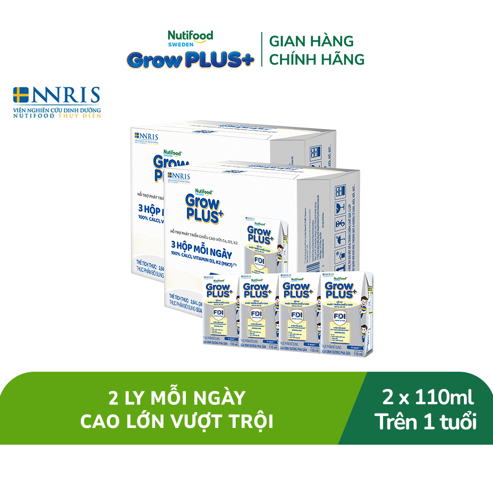 Combo 2 Thùng 24 Hộp Sữa Bột Pha Sẵn Nutifood Sweden GrowPLUS+ Cao lớn vượt trội hộp 110 ml | BigBuy360 - bigbuy360.vn