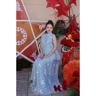 Set áo sát nách voan thêu hoa kèm chân váy dài Ảnh thật/sẵn