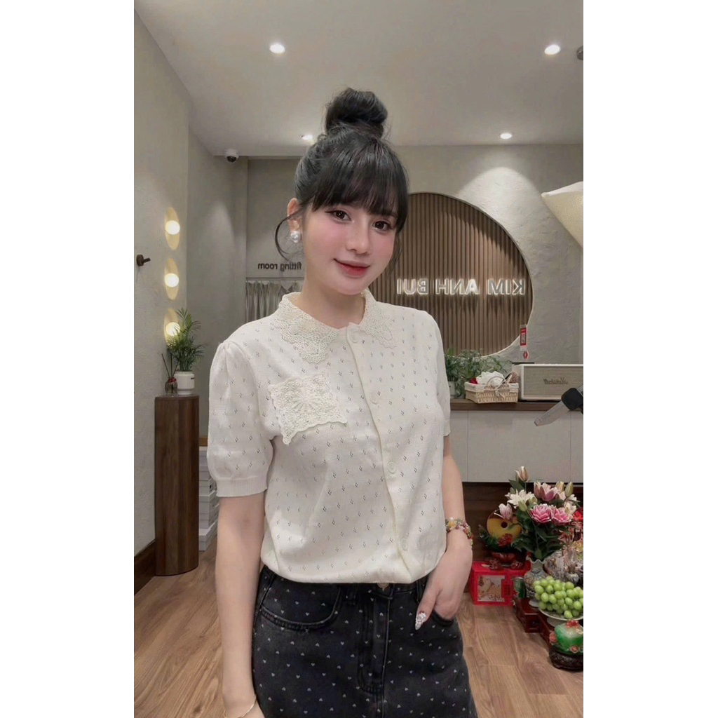 Áo Len Mỏng Mix Cổ Ren KAB [Sẵn Ship]
